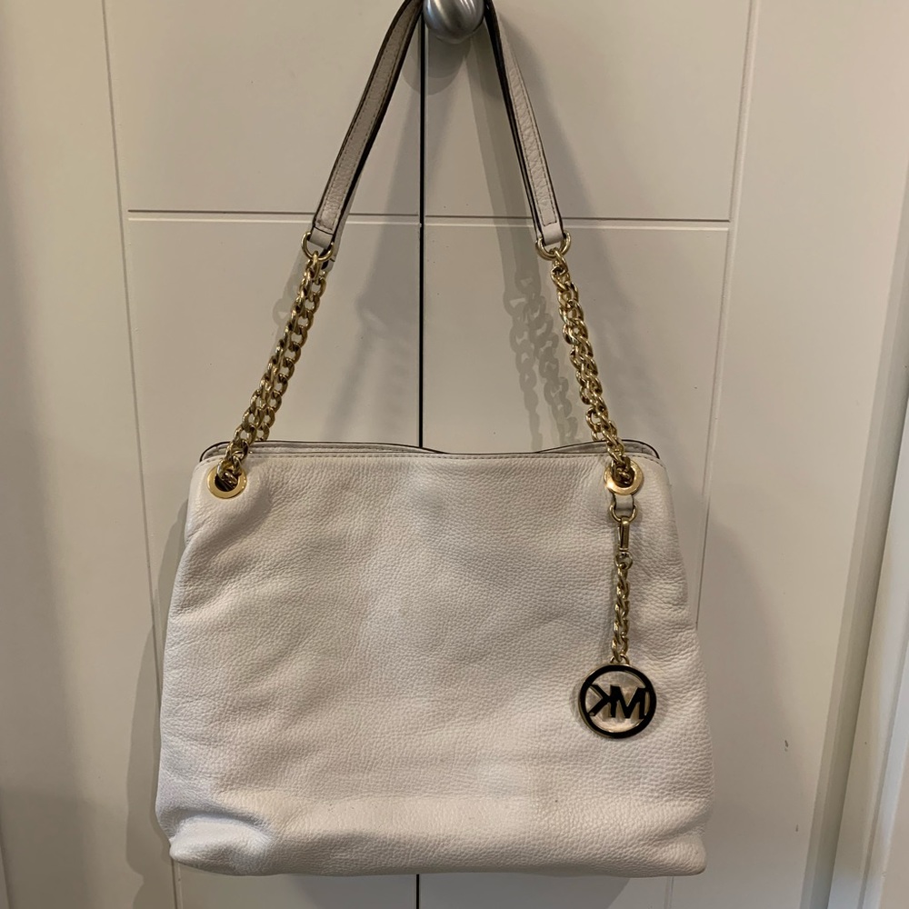 Michael Kors white and gold chain leather purse